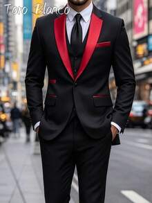 Chaqueta de cuello de fruta verde para hombre, traje elegante estilo vestido, adecuado para fiestas de bodas, chaqueta de vestir delgada, chaqueta premium - Negro - Ver 4
