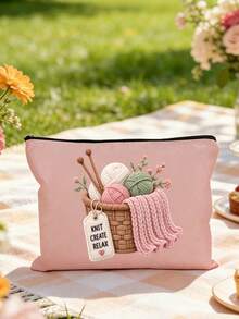 Storage Bag Printed With Wool, Scissors And Knitting Rods,For Store Sewing Tools, Cosmetics And Small Personal Items,For Both Handcraft Enthusiasts,Must-Have Toiletry Bag And Is Suitable For Both Women And Men,Suitable For Commuting - Multicolor - View 6