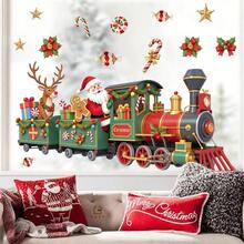 1PC Christmas Train Window Sticker, Santa Claus Reindeer Gingerbread Man Candy Cane Holly Star Gift Window Decor For Kids Room Shop Window Home Party - Multicolor - View 3