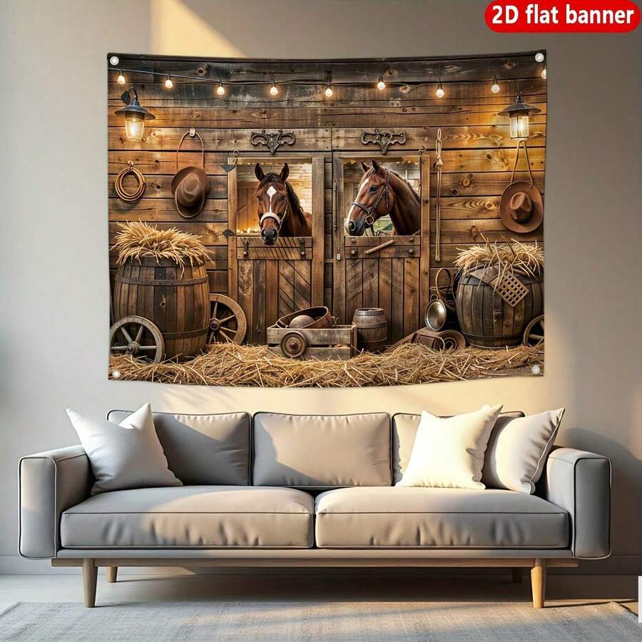 1pc 2D Flat Banner, Western Cowboy Theme Background Decorative Banner, Polyester Material Durable, Stable Pattern, Suitable For Studio Living Room Celebration Party Decoration, Home Wall Decor, Outdoor Decoration Supplies, 1pc - Multicolor - View 1