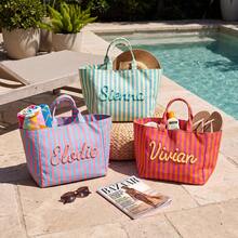 Personalized Striped Canvas Tote, Wedding Welcome Bag With Custom Name - Multicolor - View 10