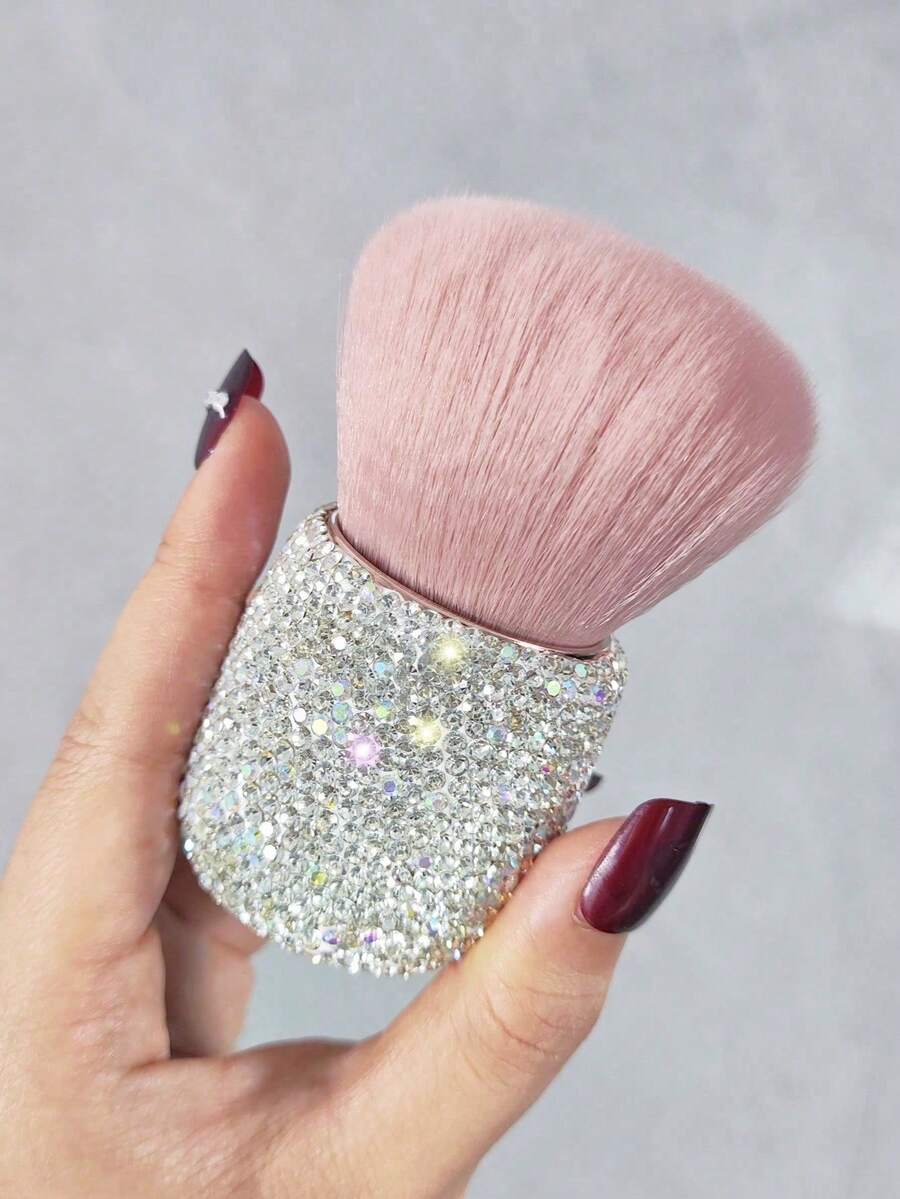 1pc Premium Sparkling Rhinestone-Decorated Blush Brush, Soft Fluffy Powder Brush, Portable Multi-Function Makeup Brush For Powder, Creative Makeup Gift