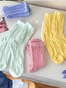 5 Pairs Women's Thick Winter Socks, Comfortable Knitted Sole Design, Soft And Warm (No Cardboard) - Multicolor - View 5