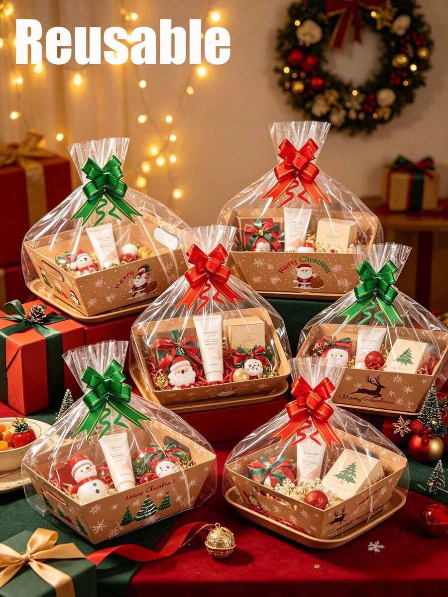 36pcs/Set Red & Green Reusable Christmas Gift Boxes, Sturdy Cardboard Trays, Holiday Patterns (Snowflakes, Reindeer, Pine Trees), Suitable For Party Favors, Reusable Decoration & Storage, Christmas Accessories - Multicolor - View 1