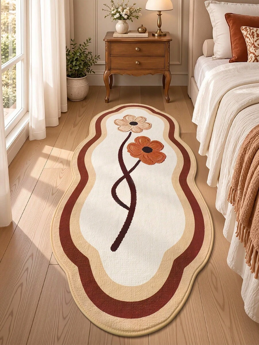 DAJIANG 1pc Floral Shaped Area Rug, Kitchen Runner, Suitable For Bathroom, Kitchen, Indoor, Hallway, Bedroom, Living Room, Bedside, Machine Washable, Easy To Clean Entryway Mat, Non-Slip Backing Bedroom Decor Rug, Autumn/Winter Style