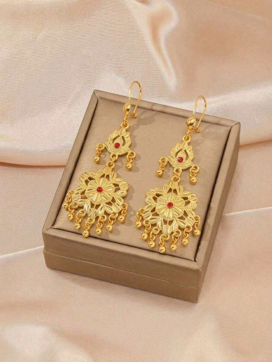 2pcs/Set 24K Gold Plated Rust-Proof 24K Gold Alternative Red Crystal ...