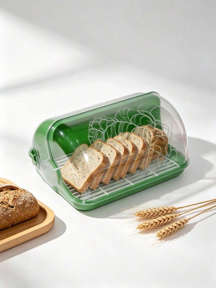 Plastic Bread Box, Roll Top Clear Bread Storage Container, Dustproof Moisture-Proof Countertop Loaf Keeper, Space Saving Food Storage Bin For Kitchen Counter, Pantry, Bakery, Ideal For Home Cooks & Bakers To Store Bread, Pastries And Baked Snacks - Random Color - View 1