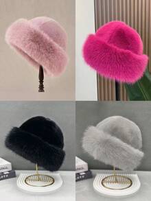 2pcs/1pc Women's Winter Plush Hat, European & Korean Style Warm Winter Hat, Solid Color Cute Versatile, Thick Design - Multicolor - View 25