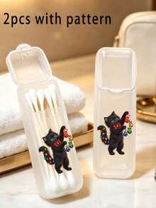 New Cute Black Cat Print Pattern Portable Travel Cotton Swab Storage Box Floss Storage Box (Box Only), Portable Storage, Jewelry Organizer, Cotton Swab Storage, Compact Box, Lightweight Box, Cotton Swab Storage, Frequent Traveler, Home Storage, Travel Accessories, Gift For Friends, Birthday Gift, Valentine's Day Gift, Christmas Gift, New Year Gift - Multicolor - View 10