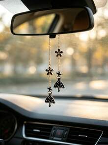 1pc Elegant Luxury Little Black Dress Girl Car Hanging Ornament, Fashionable Floral Rearview Mirror Pendant, Exquisite Car Interior Decoration Accessory - A - View 2