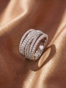 1pc Vintage Multi-Layer Cross Ring, Elegant Women's Jewelry Gift, Suitable For Valentine's Day - Full Diamond Lines - View 2