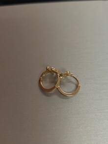 2PCS Elegant Hollow Rhinestone Mini Hoop Earrings, Gold And Silver Dual Color, Suitable For Daily, Commute And Dating Occasions - Letter Hoop Earrings - View 5