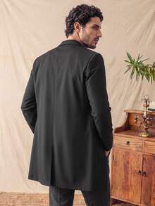 glestore Men's Retro-Style "Old Money" Look Button-Front Solid-Color Mid-Length Coat: Simple, Casual, Comfortable, Commuter-Friendly, And Versatile - Black - View 2