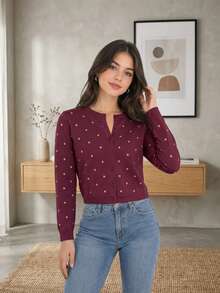 Women Lightweight Cardigans - Burgundy - View 4