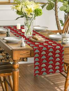 1 Buah Taplak Meja Natal, Latar Belakang Merah Motif Pohon Natal Mini Cat Air dengan Titik Salju, Dekorasi Meja Liburan Musim Dingin untuk Meja Makan Dapur, Ruang Tamu, Pesta Natal Dalam Ruangan, Makan Malam di Rumah - Merah - View 4