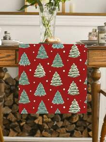 1 Buah Taplak Meja Natal, Latar Belakang Merah Motif Pohon Natal Mini Cat Air dengan Titik Salju, Dekorasi Meja Liburan Musim Dingin untuk Meja Makan Dapur, Ruang Tamu, Pesta Natal Dalam Ruangan, Makan Malam di Rumah - Merah - View 6