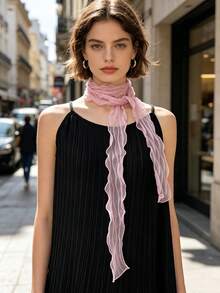 1pc Women's Solid Color Thin Crinkled Narrow Long Scarf, Fashion Versatile Decorative Ribbon For Spring, Summer, Autumn - Multicolor - View 2