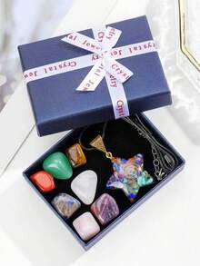 8pcs Natural Crystal Gift Set - 7pcs Polished Chakra Crystals Pendants And Resin Energy Tree Pendant, For Energy Balancing And Meditation - Gift Set - View 12