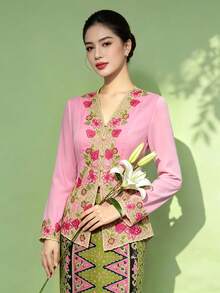 1pc Women's Casual Long Sleeve Cardigan Top, Pink - Pink - View 3