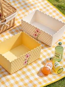 Lily Floral Polka Dot Storage Box, Minimalist Versatile Jewelry Tray, Plastic Cosmetic Organizer, Bathroom Storage Tray, Bathroom Organizer Tool, Bathroom Storage Box, Desktop Fabric Storage, Wavy Edge Design, For Vanity, Desk, Closet Storage, For Cosmetics, Small Stationery, Miscellaneous Items - Multicolor - View 4