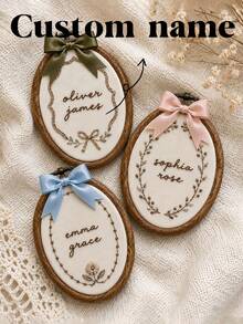 Custom Name Flower Embroidered Ornament, Nursery Wall Art, Floral Embroidery Gift - Multicolor - View 1
