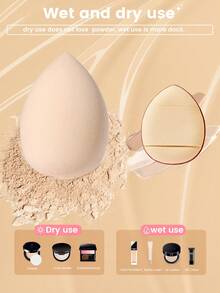 9 Pcs Makeup Tool Set, 6 Large Teardrop Beauty Sponges And 3 Finger Powder Puffs In Skin Tone. The Big Teardrop Sponges Spread Foundation Quickly. Small Finger Puffs Reach Narrow Areas For Concealing And Precise Touch Ups. - Apricot - View 7