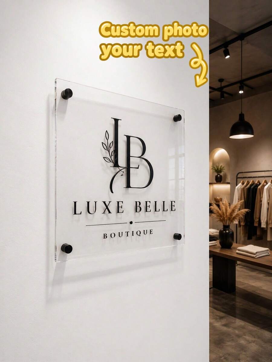 1PC Custom Acrylic Business Sign | Personalized Door Number & Address Plate | Print Any Text/Logo/QR Code For Office Home - Multicolor - View 1