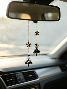 1pc Elegant Luxury Little Black Dress Girl Car Hanging Ornament, Fashionable Floral Rearview Mirror Pendant, Exquisite Car Interior Decoration Accessory - A - View 5