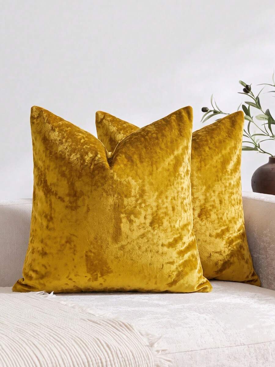 1 件磨砂天鹅绒装饰枕套,柔软中性色调,复古质感,适合高档家居装饰 - 芥末黃 - 查看 1