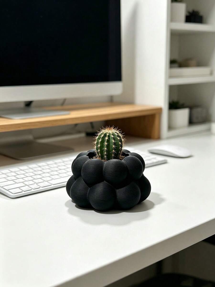 أصيص نباتات صغير إبداعي بتصميم كرة فقاعية، ملمس فقاعي دائري متراكم بطبقات، قطعة واحدة مطبوعة ثلاثية الأبعاد ومصبوبة، بتصميم ممتلئ وناعم، مثالي للمكتب أو حافة النافذة، مناسب لزراعة النباتات الصغيرة في أصص مع إضفاء أجواء رائعة