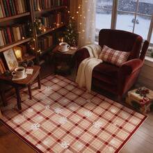 1pc, Washable Non-Slip Christmas Plaid Faux Wool Rug, Christmas Red And White Plaid Design With Snowflake Elements, Creating A Rich Christmas Holiday Atmosphere, Suitable For Bedside, Living Room, Study, Bedroom, Entrance And Other Multiple Living Scenes, Daily Four-Season Style, Matching Christmas Home Atmosphere, Great Christmas Gift, Rugs, Carpet, Rugs Living Room, Rugs For Bedroom, Bedroom Rug, Rug For Bedroom, Carpet Living Room, Carpet For Bedroom, Washable Rug, - Multicolor - View 3