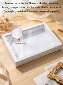 1pc Wooden Hollow 3D Photo Frame DIY Box, Dried Flower Display Box, Mini Photo Decoration, Personalized Gift Box, Suitable For Family And Friends Birthday, Mini Resin Photo Frame Museum Decoration Accessory - Rectangle - View 11
