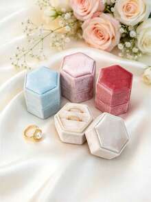 1 Set Elegant Hexagonal Velvet Ring Display Box, White Engagement & Wedding Keepsake Box, Dual Slot Ring Storage Box, Valentine's Day Gift, Suitable For Wedding Party, Proposal Scene, Holiday Party And Home Decor - Multicolor - View 3