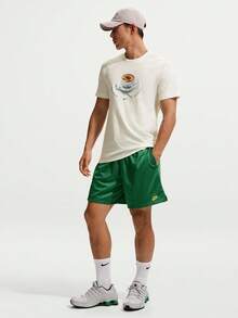 Nike Men's Drawstring Tie Solid Color Letter Pattern Shorts - Green - View 4