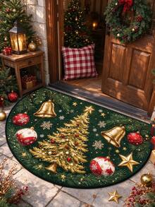 1pc, Gold Christmas Tree Pattern Welcome Mat, Christmas Bells And Christmas Balls, Gold Snowflake Pattern, Seasonal Decorative Mat, With Holiday Design, Christmas Decoration, Perfect Christmas Gift, Perfect Match For Christmas And New Year Celebration, Door Mat, Small Rug, Welcome Mat, Carpet, Floor Mat, Outdoor Door Mat, Kitchen Rug, Home Decor, Front Door Mat, Area Rug, Outdoor Mat, Home Decor, Area Carpet, Garden Rug - Multicolor - View 3