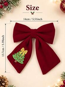 1pc Christmas Bow Hair Clip For Girls Kids,Burgundy/Dark Green/Brown Velvet Hair Bows,Embroidery Christmas Tree/Cane/Gingerbread Man Hair Accessory - Multicolor - View 5