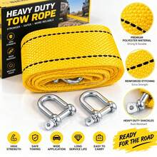 Car Emergency Towing Strap Set, Yellow Braided Tow Rope, Extra Wide Webbing, Includes 2 Metal Shackles, Vehicle Towing Rescue Connection Tool, Suitable For Cars, SUVs, Pickups, Off-Road Vehicles, Camping, Outdoor Backup - Multicolor - View 12