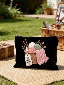 Storage Bag Printed With Wool, Scissors And Knitting Rods,For Store Sewing Tools, Cosmetics And Small Personal Items,For Both Handcraft Enthusiasts,Must-Have Toiletry Bag And Is Suitable For Both Women And Men,Suitable For Commuting - Multicolor - View 4
