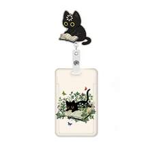 1 Set Cute Reading Cat ID Badge Clip, Retractable Badge Reel With ID Card Holder, Medical Staff Name Tag Holder, Acrylic Easy-Pull Badge Holder, ID Card Protector Sleeve, Suitable For Healthcare Workers, Interns, Teachers, Social Workers, Holiday Gift - Cute Style - View 10