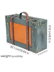 2Pcs Vintage Wooden Storage Trunk Set, Decorative Antique Treasure Chest With PU Leather Strap, Retro Wooden Box For Home Decor Photo Prop Keepsake Organizer - Multicolor - View 13