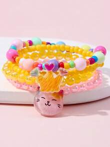 22Pcs Kids Beaded Bracelets Set, Random Color, Girls Daily Wearing, Party Favors, Birthday Gift - Multicolor - View 5