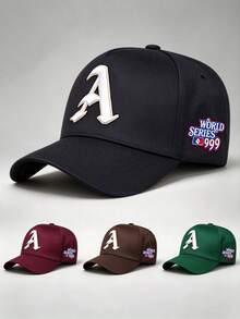 1pc Gothic Men Hats Letter A Embroidered Side World Printing Baseball Cap Adjustable Design Perfect For Travel, Parties, And Other Outdoor Activities - Multicolor - View 2