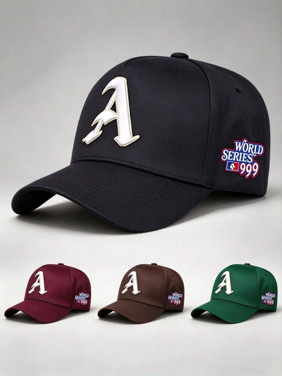 1pc Gothic Men Hats Letter A Embroidered Side World Printing Baseball Cap Adjustable Design Perfect For Travel, Parties, And Other Outdoor Activities