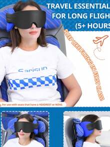 Set Bantal Perjalanan dengan Penutup Mata, Bantal Penopang Leher Portabel, Ikat Kepala yang Dapat Diatur, Perlengkapan Tidur Penting untuk Perjalanan Pesawat, Mobil, Kereta Api, Istirahat Nyaman - Hitam - View 6