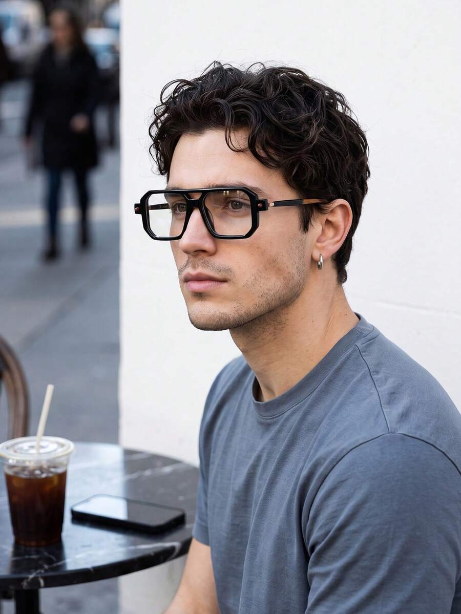 1 Pair Men's Retro Black Double Bridge Square Frame Clear Lens Glasses ...