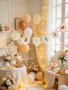 1pc Customized Lace Name Banner, Handmade Yarn Letter Garland, Personalized Baby Girl Decor, Neutral Nursery Wall Hanging, Personalized Felt Name Flag, Birthday Party Decoration, Christmas Gift - Multicolor - View 3