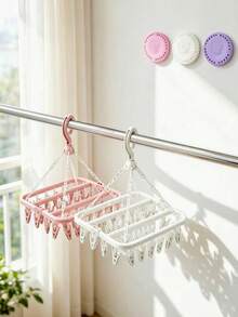 Sock Drying Rack With 32 Clips, Indoor And Outdoor Use, Foldable Rotating Drying Rack, Suitable For Underwear, Socks, Small Clothing Items, Outdoor And Balcony Use - Space-Saving, Provides Clothing Hanging - Multicolor - View 11