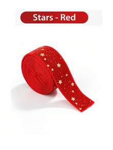 2m Christmas Velvet Ribbon Roll, Gold Foil Printed Ribbon With Merry Christmas, Reindeer And Star Patterns, Soft Decorative Gift Wrapping Ribbon, Suitable For Christmas Tree Bows, Wreaths, Garlands, Gift Boxes, Holiday Party Decor And DIY Craft Kits - Multi-color - View 12