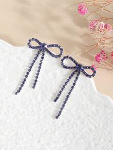 Fashion Rhinestone Bow Tassel Earrings For Women, Sweet Girly Style, Daily Commute Stud Earrings, Bridal Earrings - Multicolor - View 6