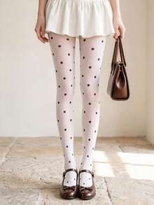 1/2 Pairs Women's Large Polka Dot Tights, Cute Style Stockings, Suitable For Daily Wear - Black and White - View 3
